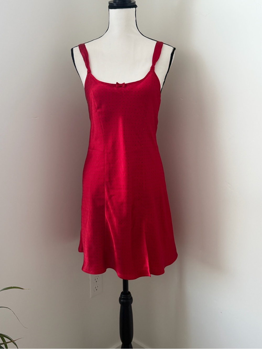 Morgan Taylor Red Satin and Black Polka Dot Slip Chemise